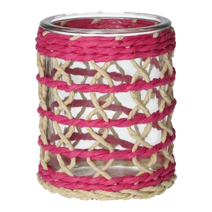 DF02-740484700 - Candle holder Vina d8/8.5xh10 fuchsia/natural