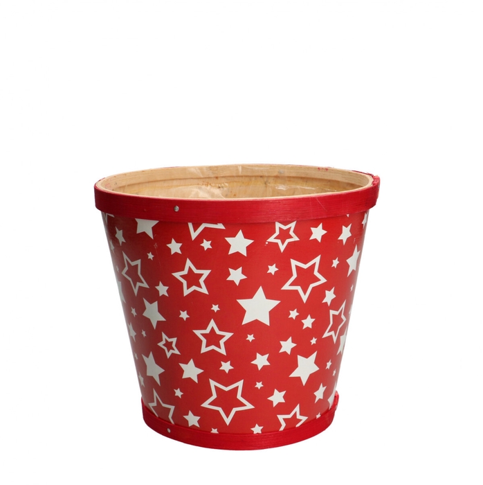 Kerst Hout Stars pot d17*15cm