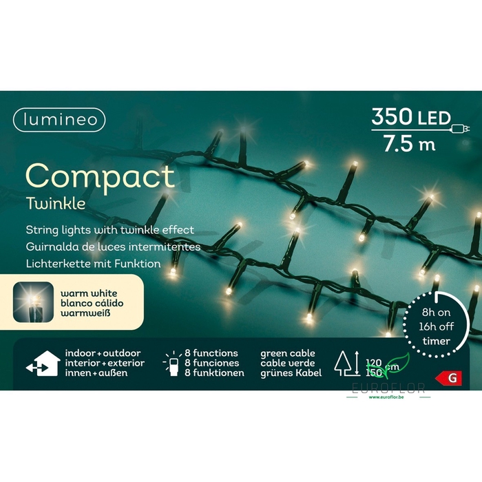 <h4>LED COMPACT LIGHTS 8 FUNCTIE TWINKEL EFFECT BUITEN GROEN/WARMWIT 750CM</h4>