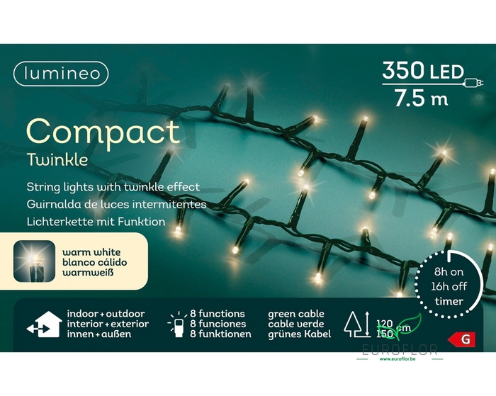 LED COMPACT LIGHTS 8 FUNCTIE TWINKEL EFFECT BUITEN GROEN/WARMWIT 750CM