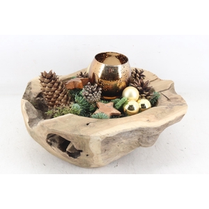 arr5 Kerst MB - Teak schaal Gold bolwax
