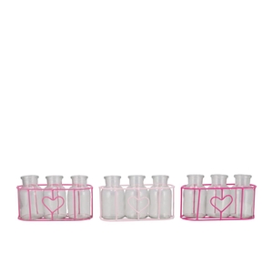 Polly Pink Mix Metal Rack 3 Glass Round Ass 19x7x8cm