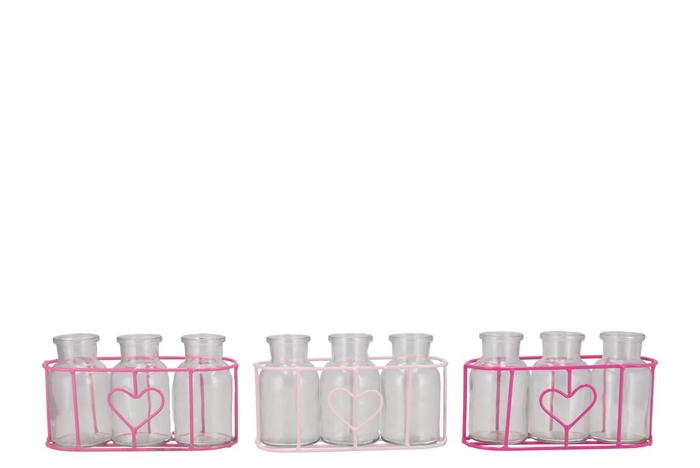 <h4>Polly Pink Mix Metal Rack 3 Glass Round Ass 19x7x8cm</h4>