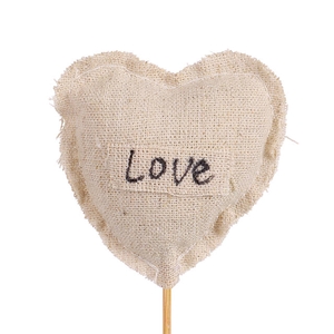 Pick heart Isabel cotton 7cm +12cm stick beige