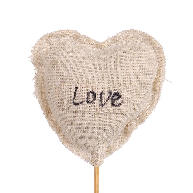 Pick heart Isabel cotton 7cm +50cm stick beige