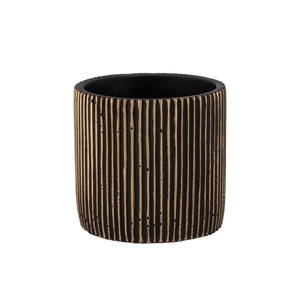 Stripes Black Gold Cylinder Pot 15x14cm Nm