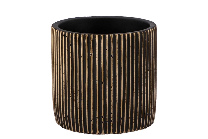 Stripes Black Gold Cylinder Pot 15x14cm Nm