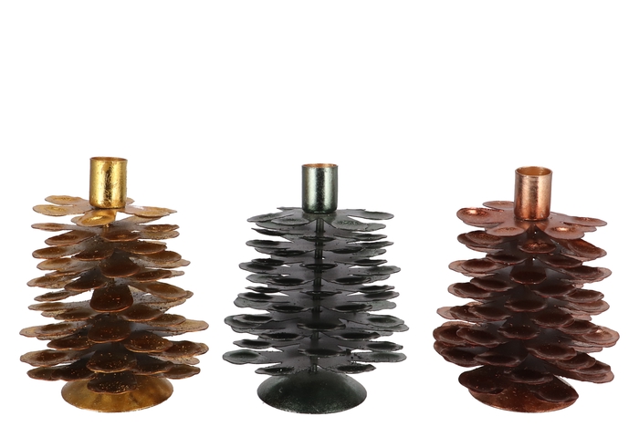 Cosmo Autumn Mix Candle Holder Pine Cone Ass 12x12x15cm