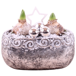 Christmas Arr.hyacint Ceramic Ornament Silver Oval19cm 2PP