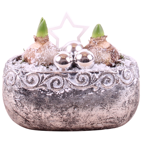 <h4>Christmas Arr.hyacint Ceramic Ornament Silver Oval19cm 2PP</h4>