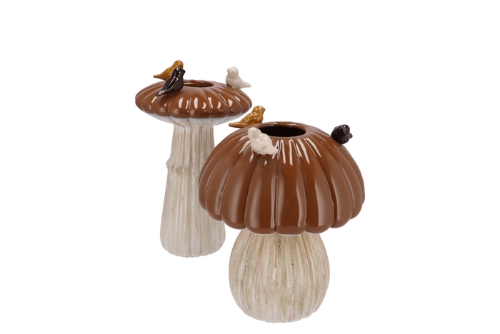 Bird Mushroom Vase Brown Ass 14x14x20cm