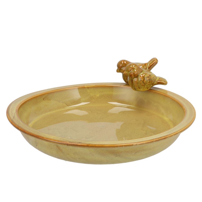 <h4>Iron Stone Bird Bowl Glazed Ochre 33x5cm Nm</h4>