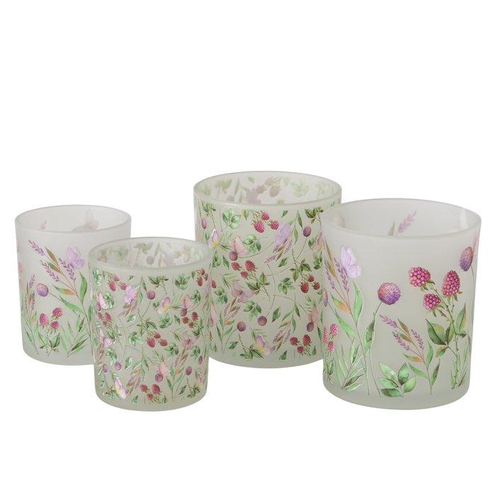 <h4>Windlicht Fantasy, 2 dlg., 2 ass., Set 2, Rond, H 8,40-10,20 cm, gls gelakt, Print rondom, Floraal, Veelkleurig</h4>