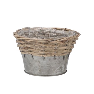 Wicker Basket Pot + Zinc Grey 15x10cm