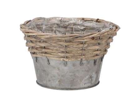 <h4>Wicker Basket Pot + Zinc Grey 15x10cm</h4>