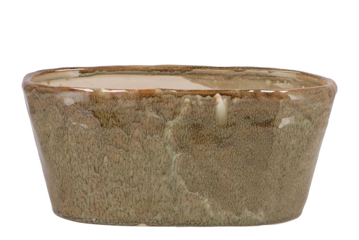 <h4>Iron Stone Sand Glazed Oval Pot 28x15x13cm</h4>