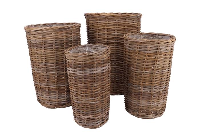 Rattan Kuboo Natural Cilinder S/4 23x40/27x45//34x50/40x55cm