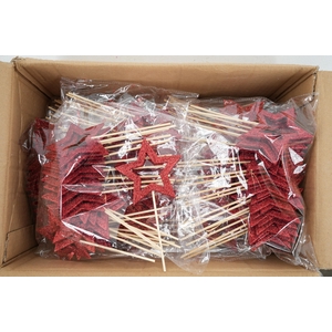 Pick star open d.9cm+12cm stick red glitter