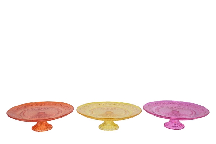 <h4>Dayah Orange Mix Glass Plate On Foot 25x9cm Ass P/1</h4>