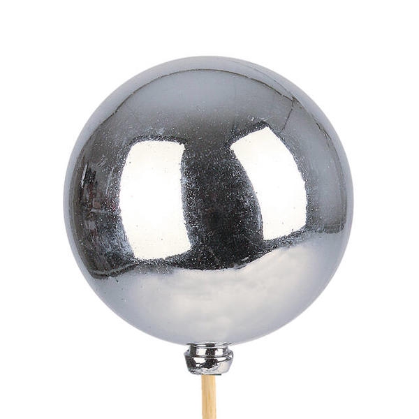 <h4>Bijsteker Kerstbal glans 6cm+50cm stok zilver 100st/doos</h4>