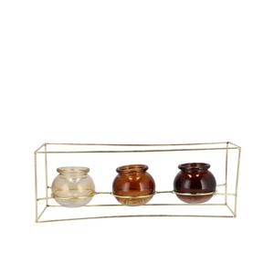 Polly Natural Brown Mix Metal Rack 3 Glass Ass 35x11x13cm Nm