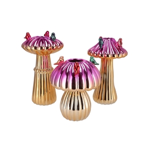 Bird Mushroom Vase Metalic Fuchsia Ass 18x18x31cm Nm