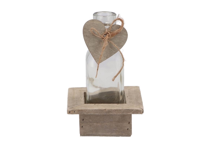 Wooden Rack + 1-bottle+heart Grey 10x10x16cm