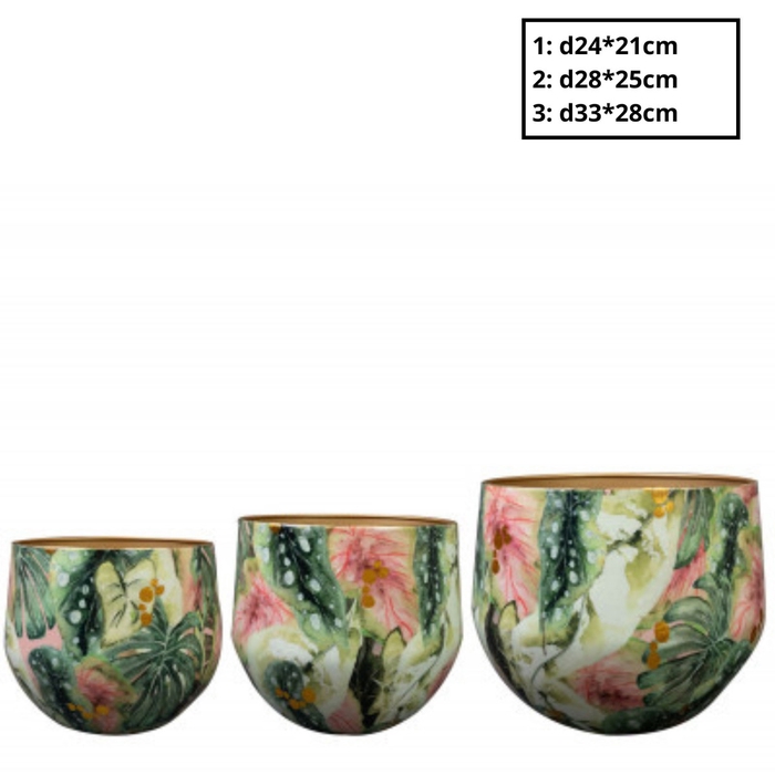 Metaal Monstera pot S/3 d33*28cm