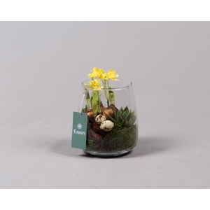 Pasen glazen windlicht Julia met bollen Arrangement D15.5 H17