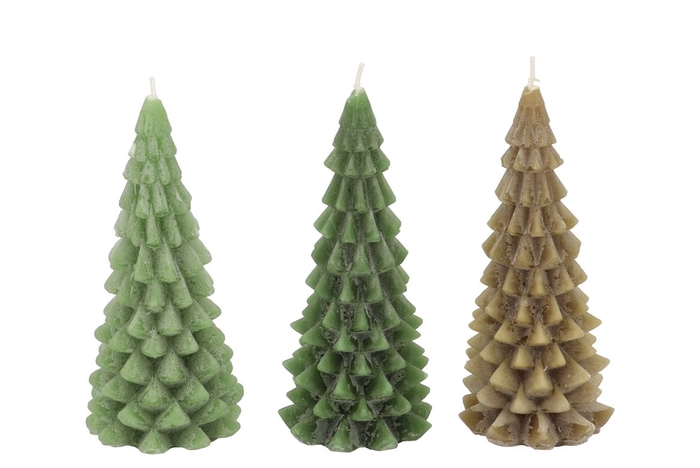 <h4>Frosty Green Mix X-mas Tree Candle 8x16cm Ass</h4>