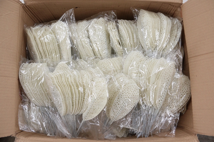 <h4>Pick Leaf glitter open 14x6cm+10cm wire white 25pce/bag</h4>