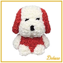 <h4>Hond DELUXE op standaard 25cm rood/wit in luxe cadeauverpakking !!!</h4>