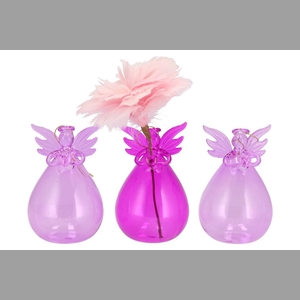 Sparkly Fuchsia/pink Angel Glass Vase 7x12cm