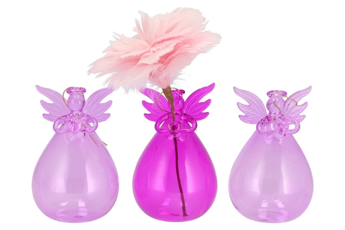 Sparkly Fuchsia/pink Angel Glass Vase 7x12cm