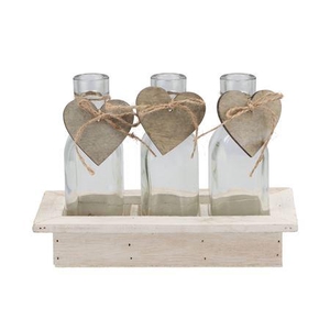 Love Wood Tray 3 Bottle White 20x10x16cm