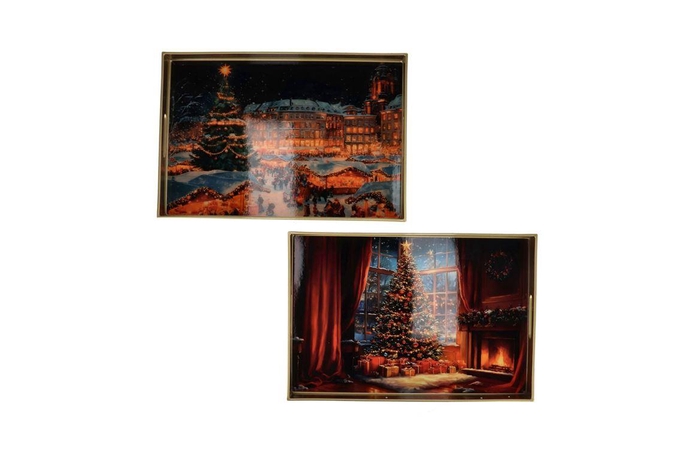 Melamine Print Multi Color Tray Tree Ass 40x26x4cm