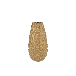 Mika Majestic Gold Vase Long Pinecone Edge 14x25cm