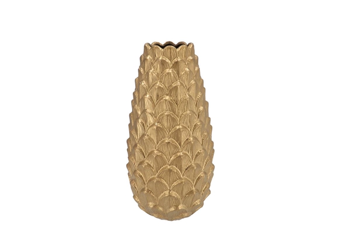 <h4>Mika Majestic Gold Vase Long Pinecone Edge 14x25cm</h4>