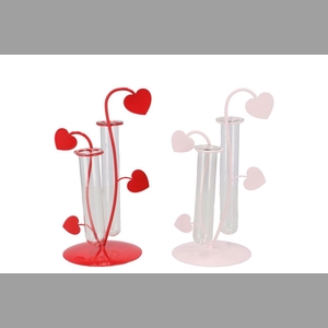 Xelly Red/pink Metal Rack Heart 2vases Ass12x10x21