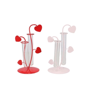 Xelly Red/pink Metal Rack Heart 2vases Ass12x10x21