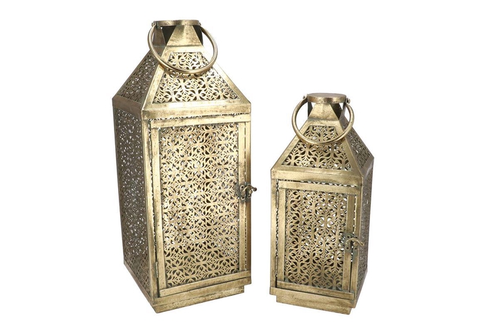 <h4>Kaya Gold Lantern Detailed S/2 20x20x52/16x16x39cm</h4>
