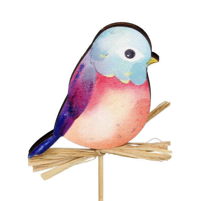 <h4>Pick bird Chico wood 6x7cm + 12cm stick blue</h4>