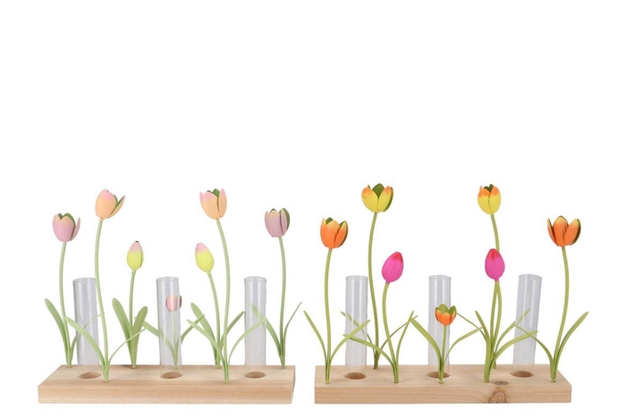 <h4>Xelly Colourfull Metal Rack Tulip Vases Ass 28x8x24</h4>
