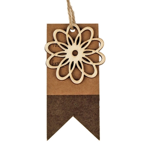 Hanger label + bloem hout 9x4.8cm + jute touw