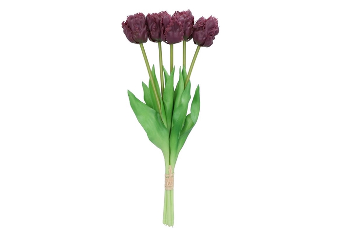Silk Tulip Bouquet Papagayo 5x Purple 39cm