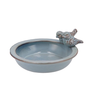 Iron Stone Bird Bowl Glazed Blue 28x5cm Nm