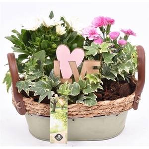 Zink ovaal groen met jute 25x15cm