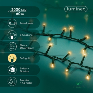 LED LIGHTS 60M 3000LEDS GREEN WIRE COMPACT SOFTGOLD 8FUNCTIES