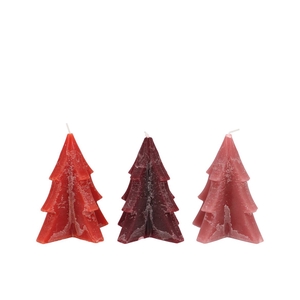 Frosty Red Mix Pine Tree Candle 9x12cm Ass