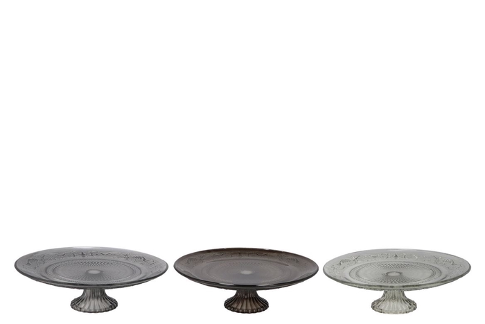 Dayah Shade Of Grey Glass Plate On Foot 25x9cm Ass P/1 Nm